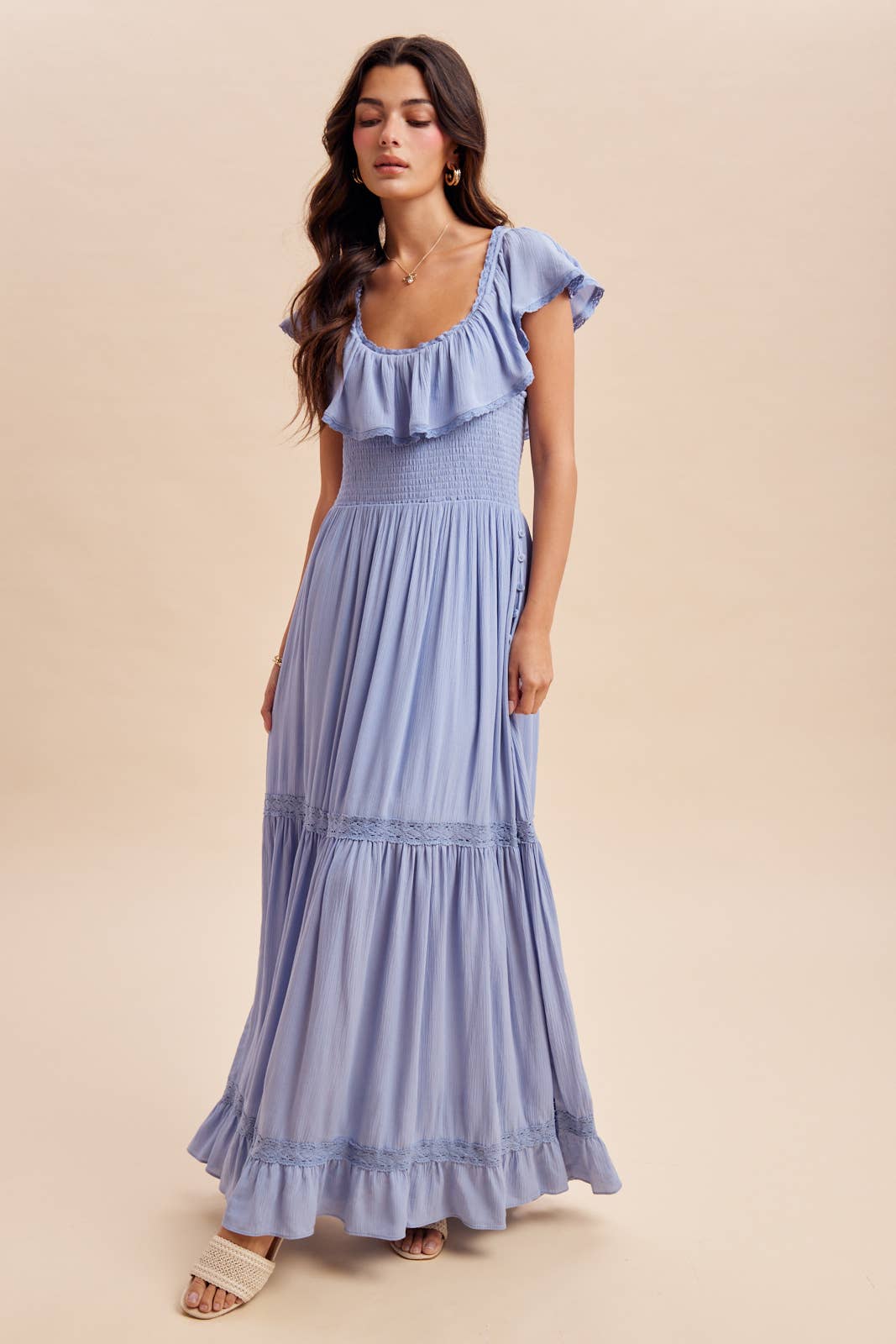 in loom maxi dress Ruffled Flounce Collar Maxi Dress